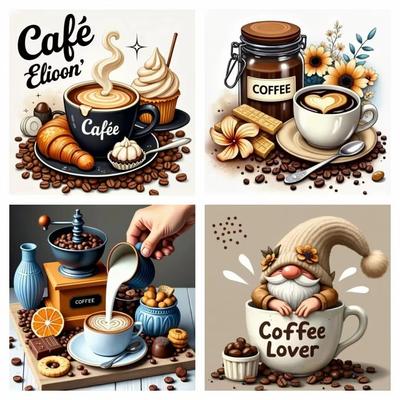 5D Diamond Painting Coffee Cup Landscape Full Round Drill Diamond Mosaic New Collection Wall Decoration