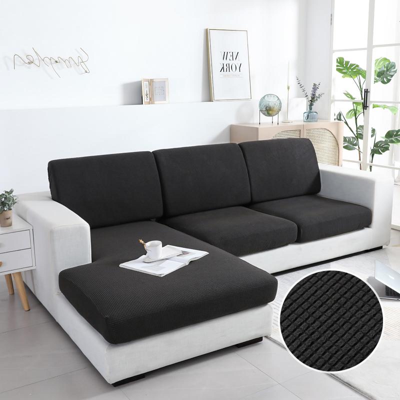 Solid Color Sofa Seat Slipcover Cushion Covers With Elastic Band Thick Jacquard Textured Cushion Covers For Sectional Sofa Slip