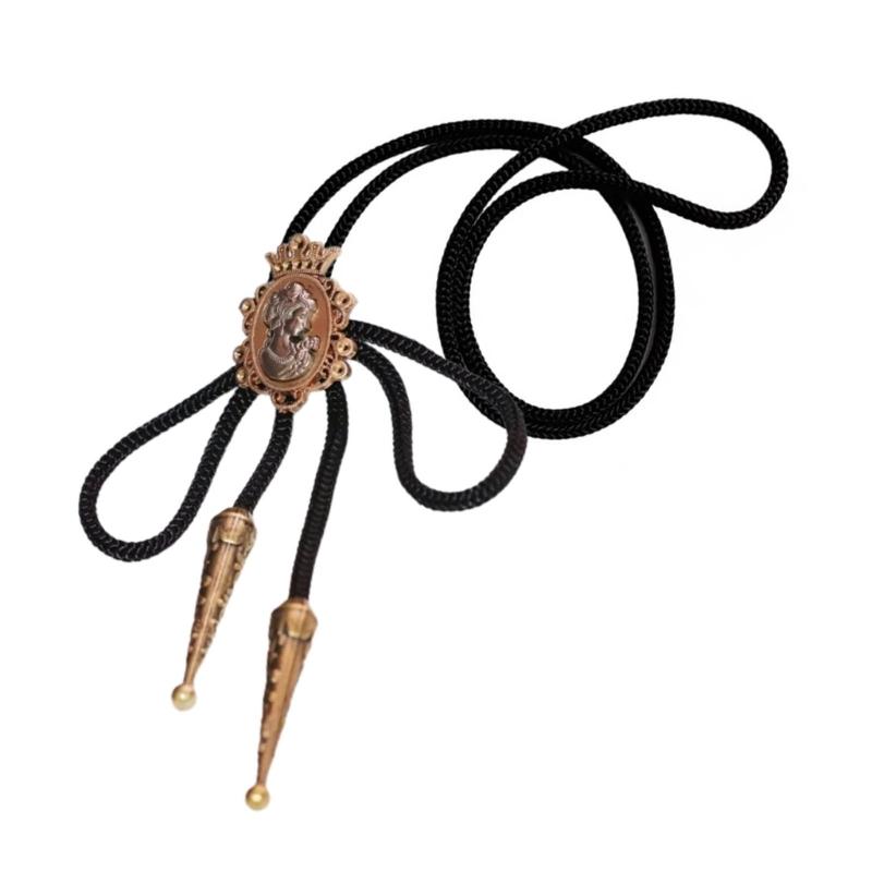 Mens Women American Bolo Tie Western Shirt Collar Necktie Metal Lady Portrait Cowboy Pendant Jewelry Shirt Chain Bowtie