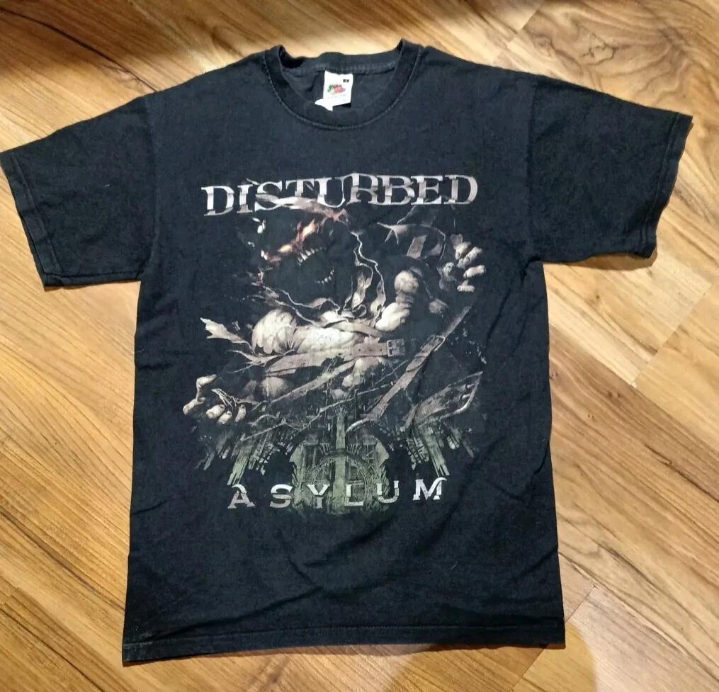 

Vintage Y2K Disturbed Asylum Band Shirt Men s T-Shirt Cotton Tee Graphic Short Sleeve Shirt Unisex Men s T-Shirt Black 4XL