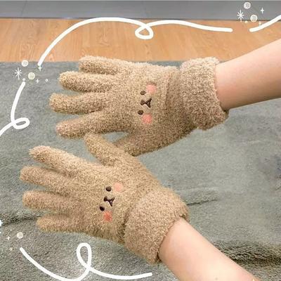 1 Pair Winter Plush Gloves Warm Gloves Embroidery Blush Bear Knitted Gloves