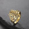 Retro Lotus OM Symbol Open Ring Stainless Steel Women's Buddhist Adjustable Talisman Couple Anniversary Jewelry Gift