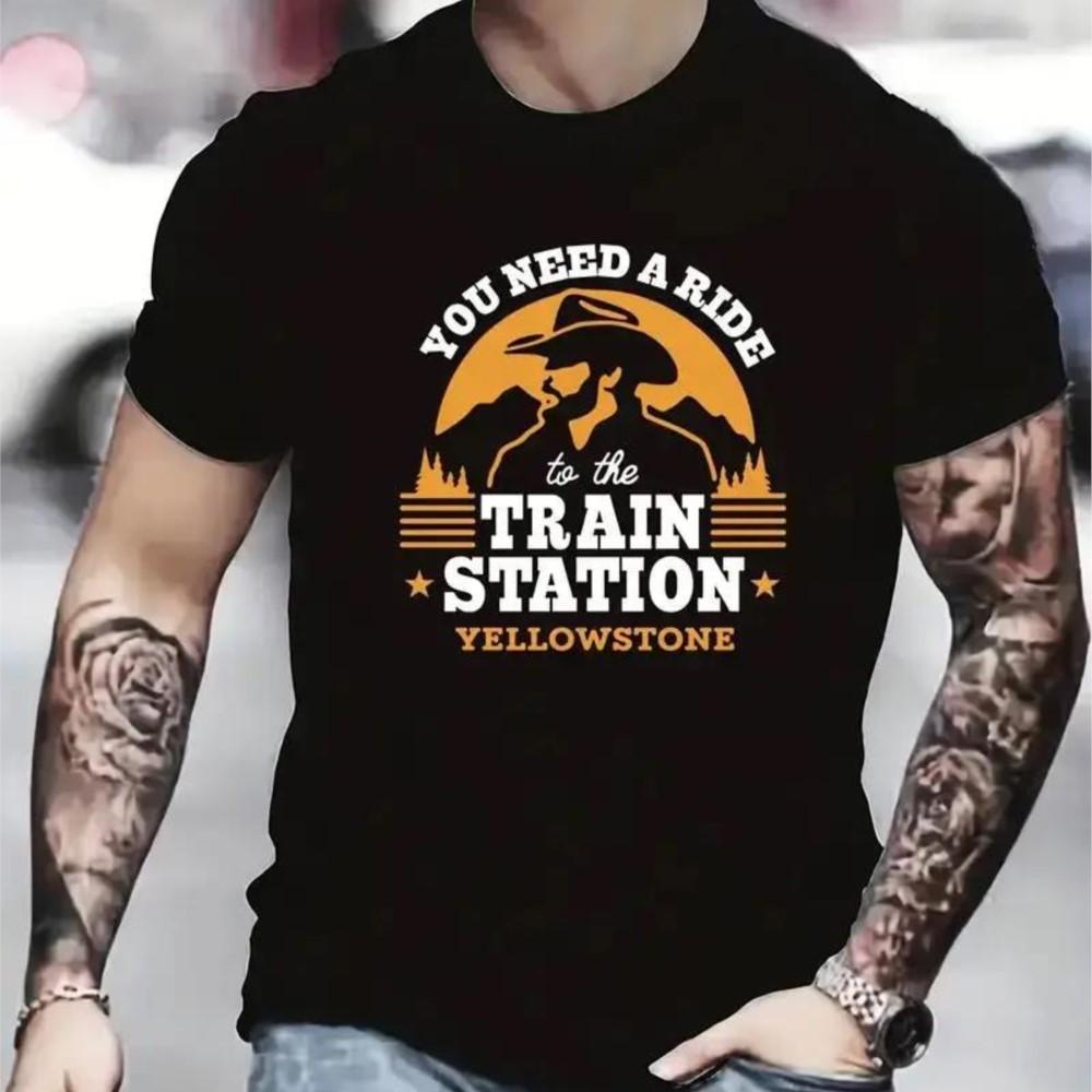 

Train Station Pattern Cotton Printing Mens Comfortable Chic Pattern TShirt Mens Summer Outdoor MensClothing Mens Top Gift S