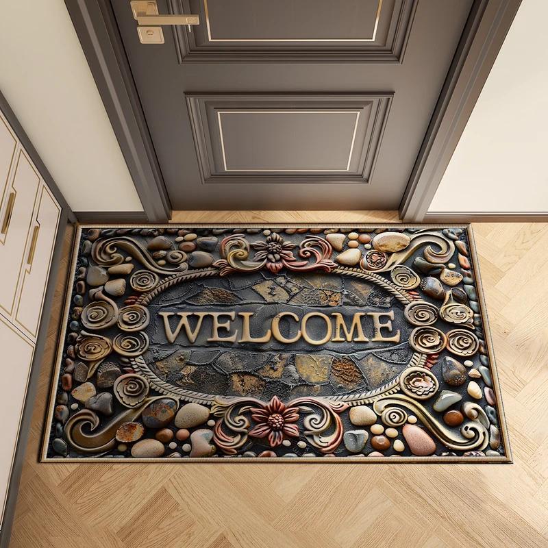 VIKAMA Vintage Stone Pattern Welcome Doormat Dust-Removing Non-Slip Wear-Resistant Home Entrance Mat Home Decor