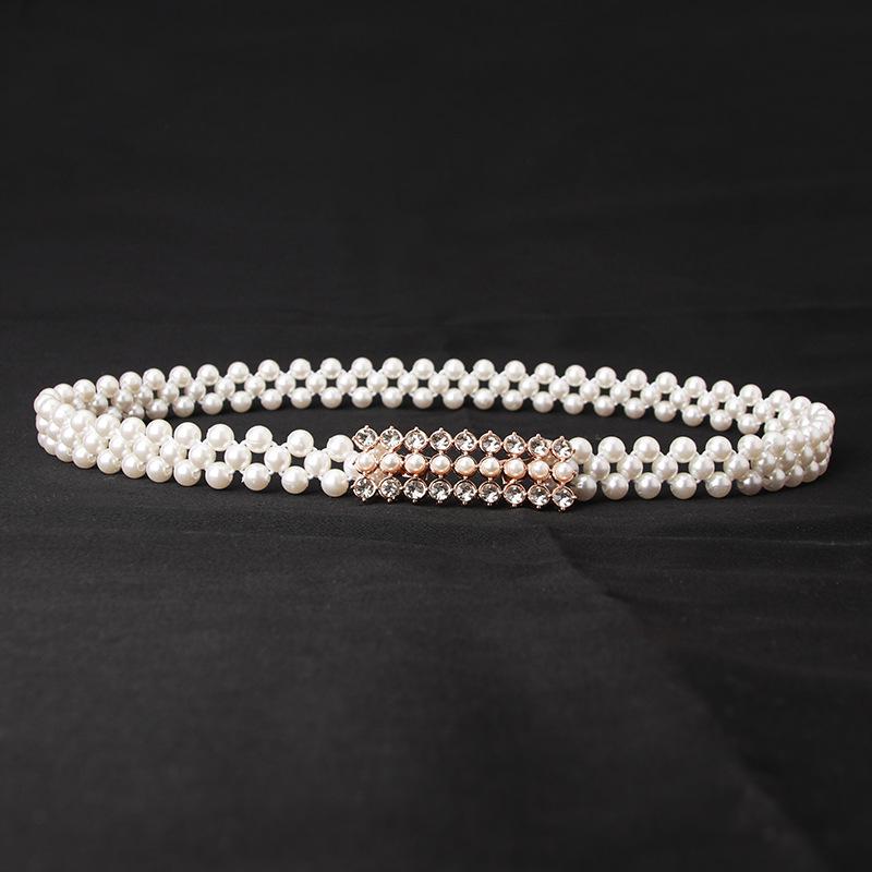"Women's Fashion Pearl Rhinestone Elastic Waist Belt"