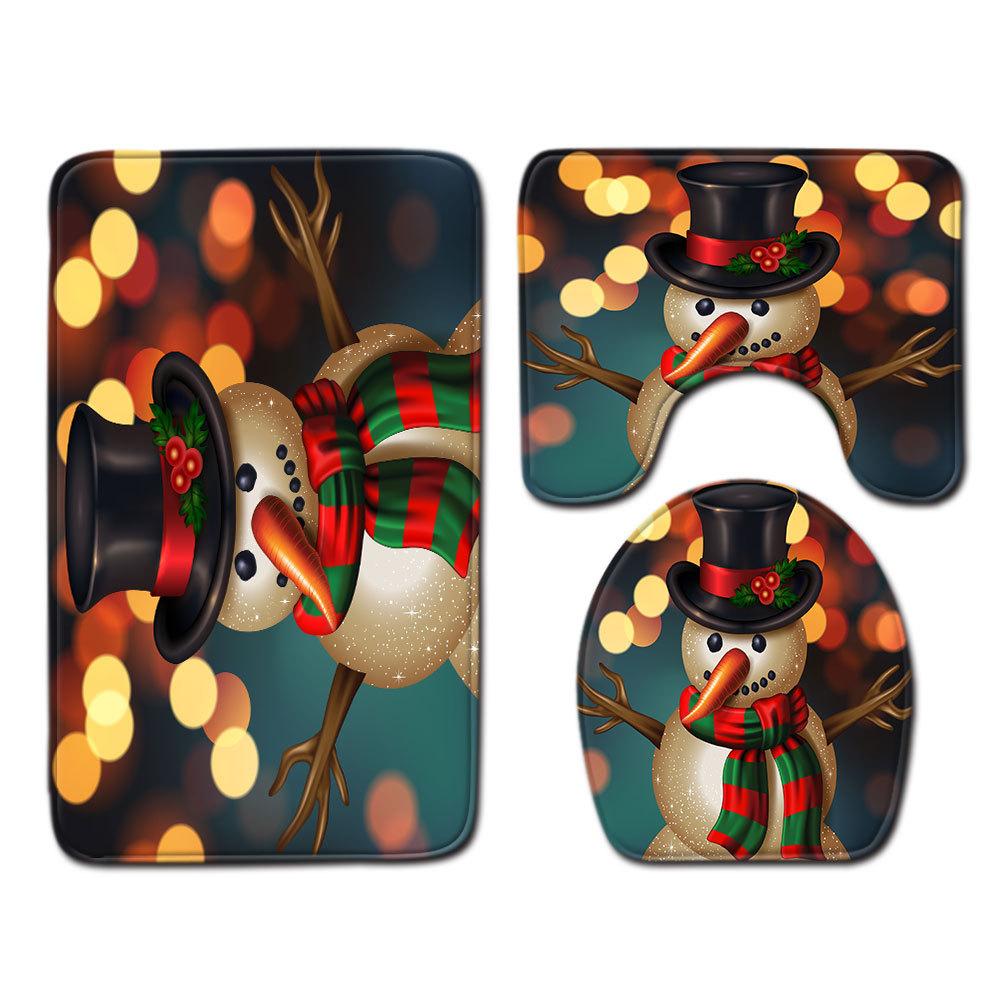 Christmas Bathroom Floor Mat Toilet Three-Piece Set