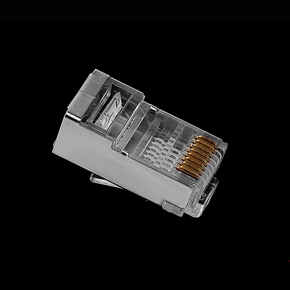 1000Mbps Cat6 Cat5e RJ45 Plug Ethernet Cable Connector Male Lan Network 8P8C STP Shielded Terminals Cat 5 Gold Plated 100pcs