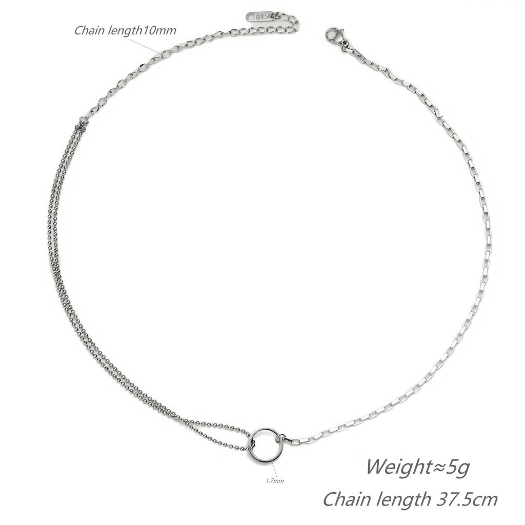 Vintage Stacked Circle Double-Layer Necklace Female Sweet Cool Wind Stacked Collar 18K Gold Titanium Steel Necklace