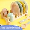 Kid Wooden Dinnerware Toy Set Safe Wood Kids Kitchen Playset Funny Toddler Kitchen Toy Children Kitchen Cutlery and Plate Toy