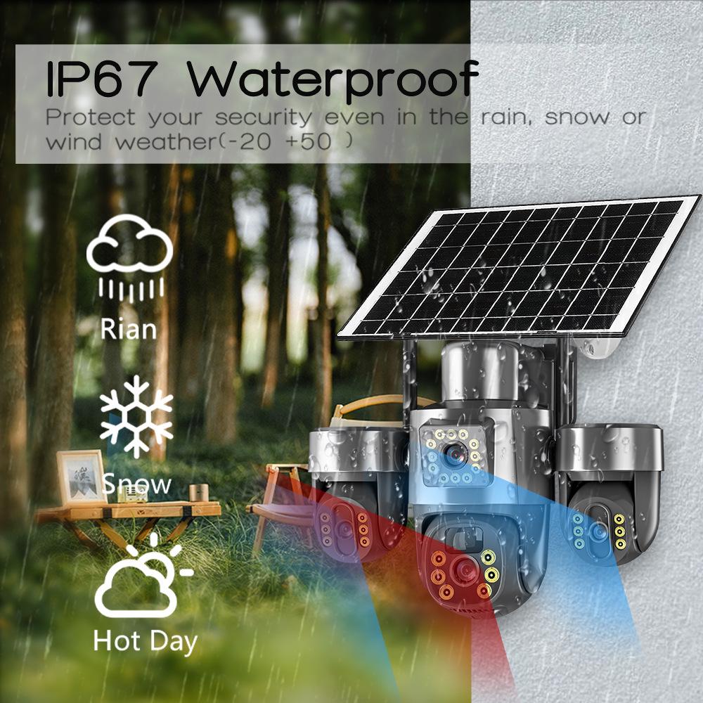 V380PRO 9MP 3-Lens Solar-Powered Camera with 3-Axis Gimbal and Night Vision