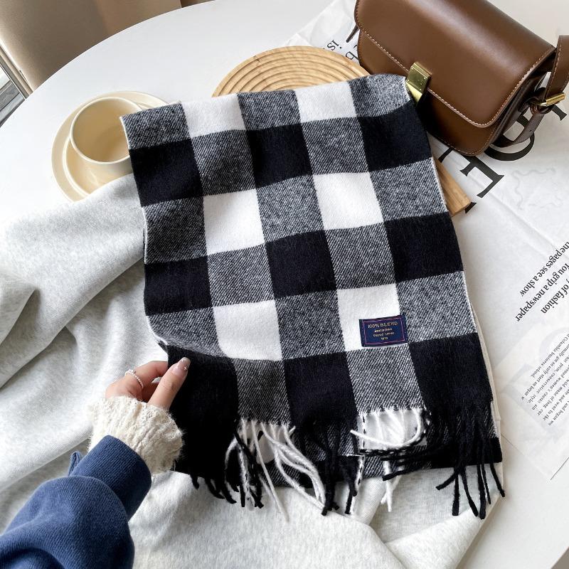 

Classic scarf Men s winter imitation cashmere plaid scarf Warm shawl Tassel high-end scarf 190*23cm