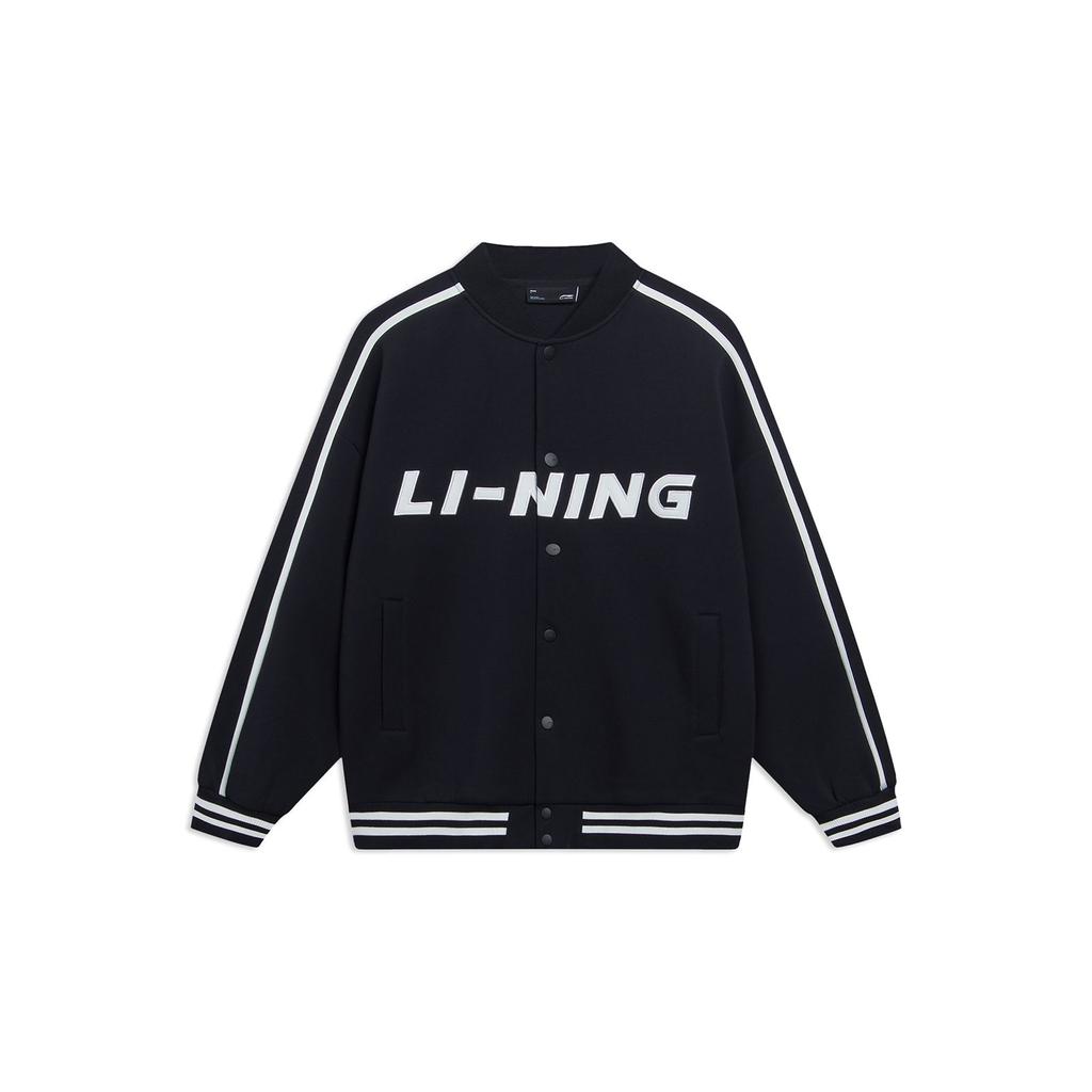 LiNing Sports Fashion Series Color-Block Logo Baseball Collar Single-Breasted Jacket Unisex Jacket Black AWDT545-2