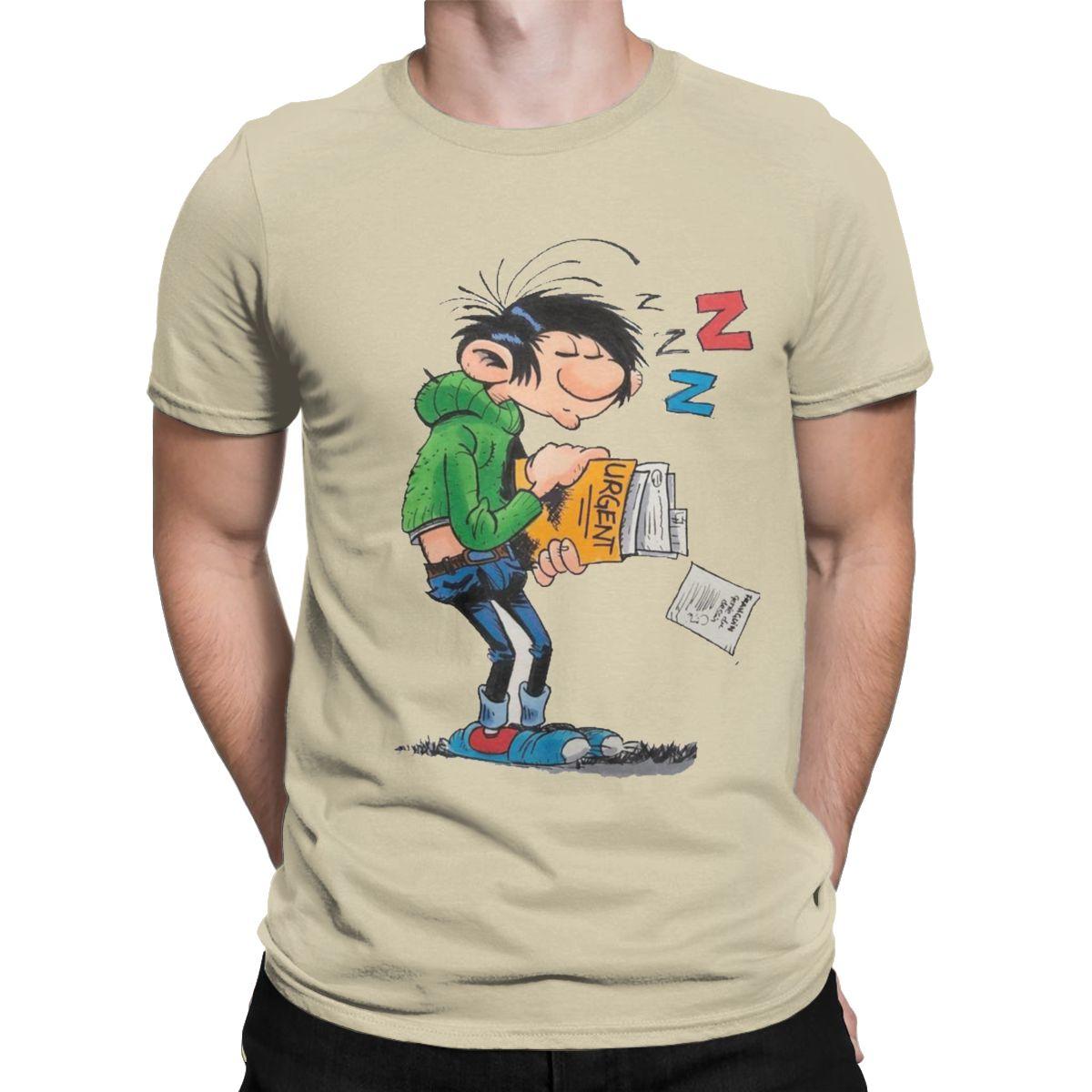 Herren T-Shirt Gaston Lagaffe Magazin Buch Lustig Reine Baumwolle T-Shirt Kurzarm Belgien Cartoon T-Shirts Rundhals Kleidung L gray