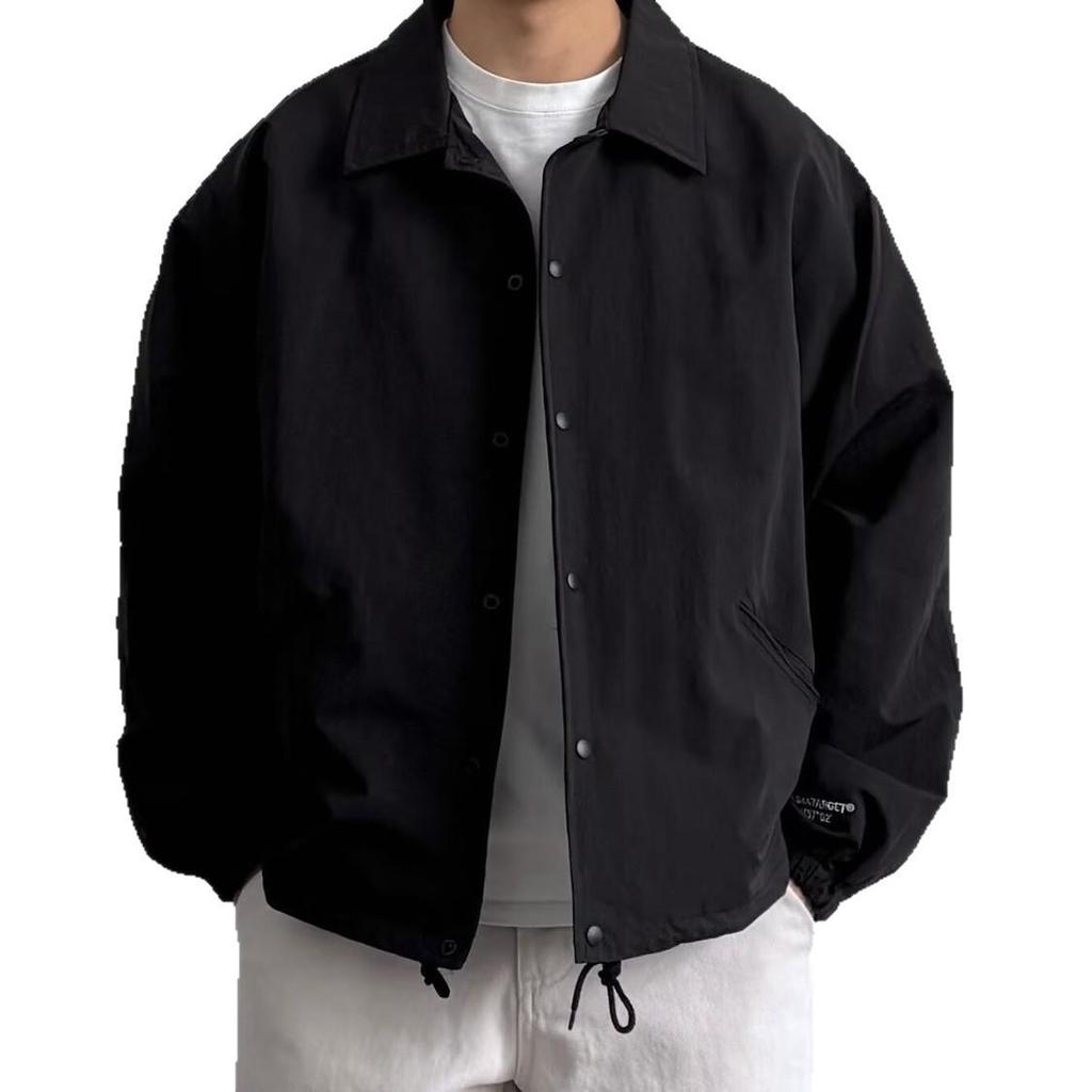 Men's Japanese Retro Turn-Down Collar Jacket - Solid Color, Casual Loose Fit for Spring and Autumn