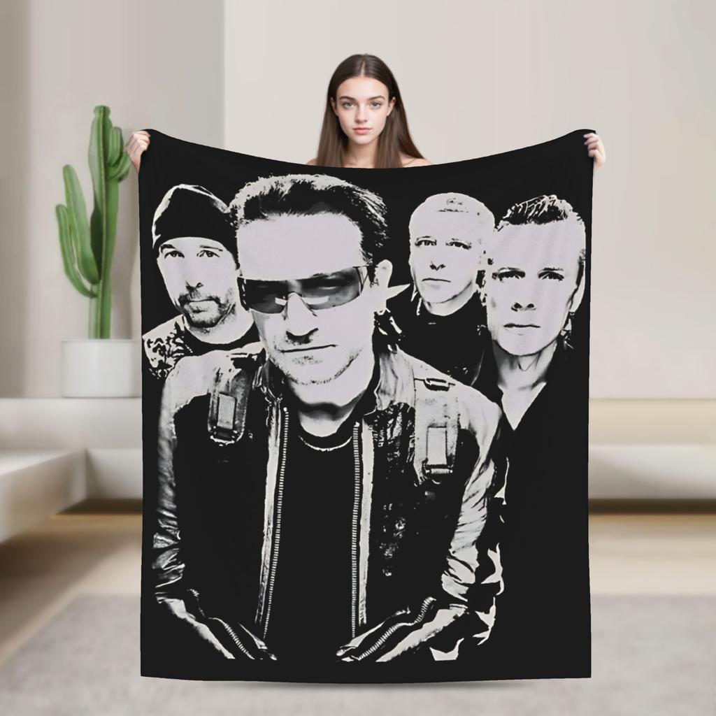 U2 Rock Band Plush Blanket Girls Boys Flannel Throw Blanket For Couch Chair Super Soft Customized Quality Bedspread Gift Idea