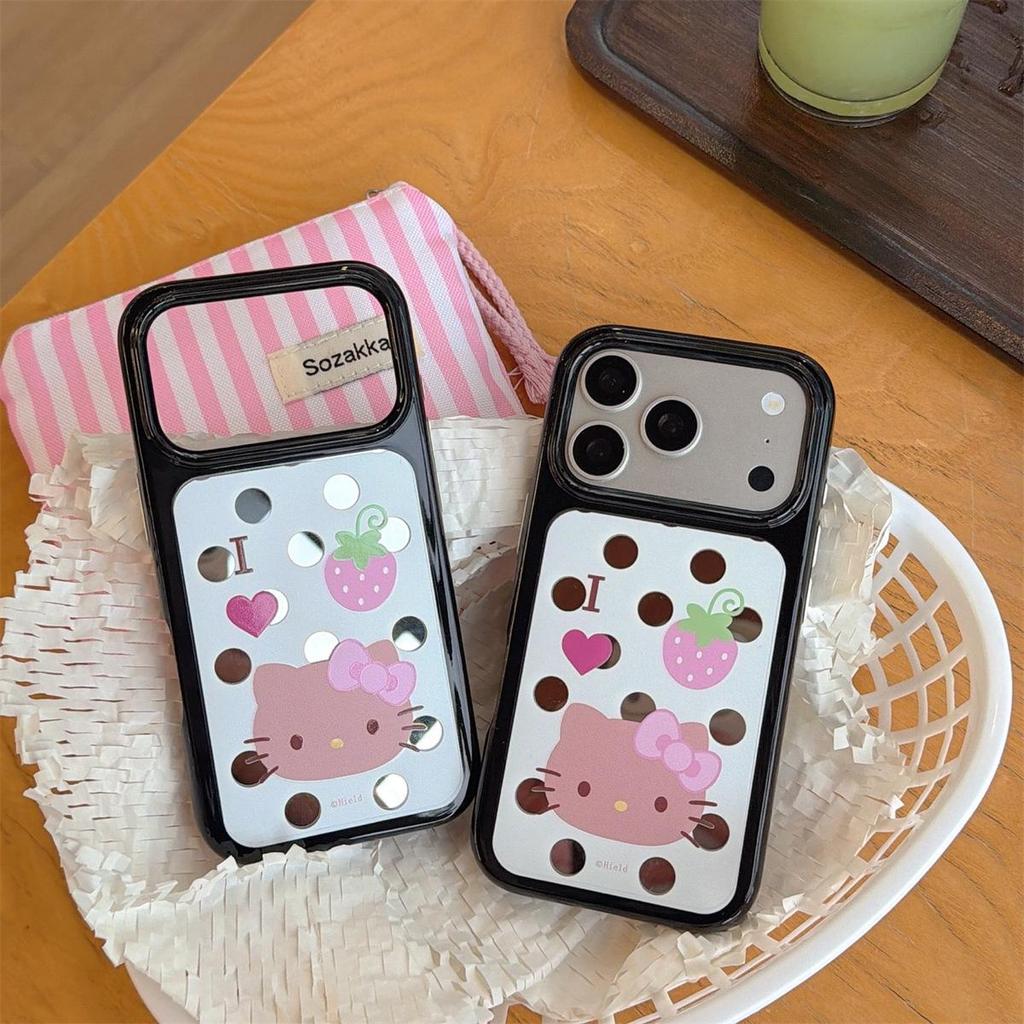 Round Edge Strawberry KT Cat iPhone 14/13 Pro Max Anti-Fall Case