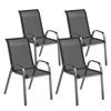 Set of 4 Stackable Garden Chairs, High Backs, Mesh Fabric, Steel Frame, 54 X 71 X 93 Cm, Black