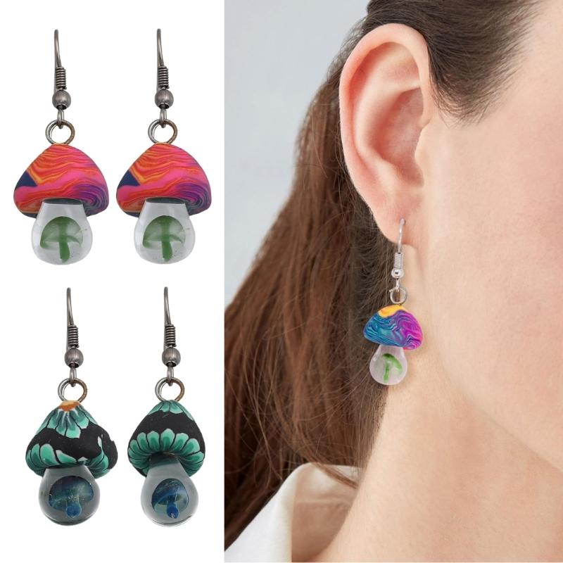 Unique Dangle Earrings Simple Colorful Mushroom Pendant Drop Earrings Statement Jewelry Fashion Small Hoop Earrings