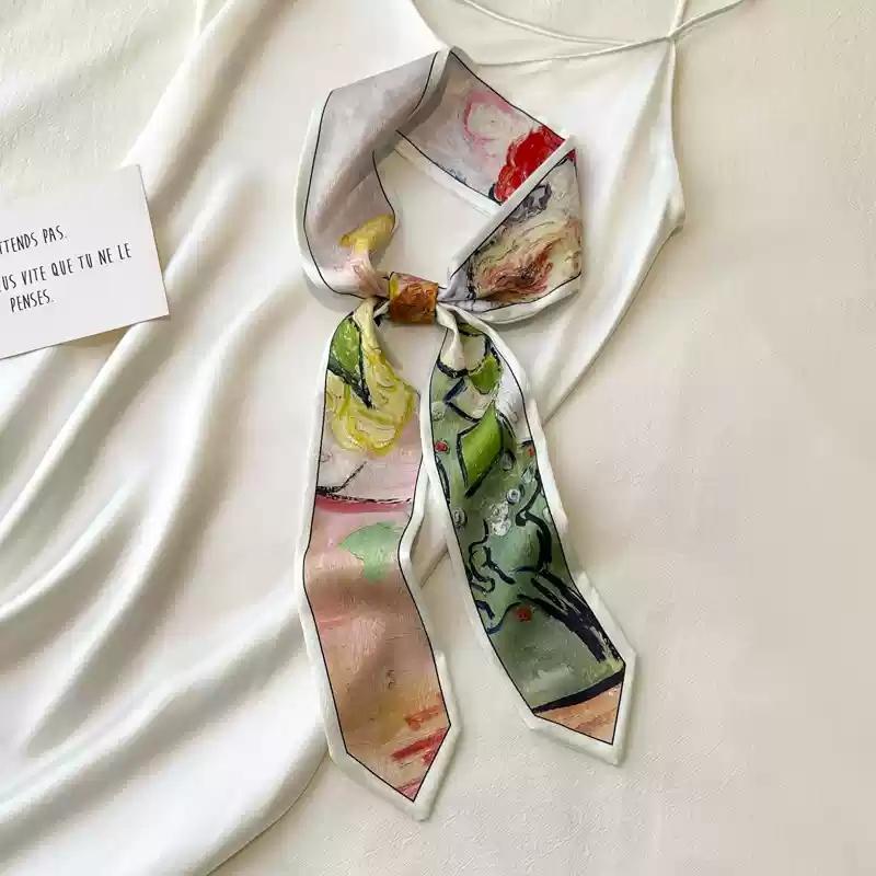

TOP Spring Summer Elegant Floral Printed Small Long Scarf Literary Scarf Muddy INS Hair Scarf Decorative Headscarfs NEW 6.5CMX130CM