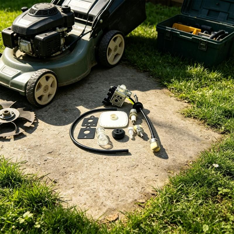 699807 Carburetor Kit for B&S Hard Starting and Rough Idle Repair, 47MM Layout with Hose, Filter and Mounting Gaskets