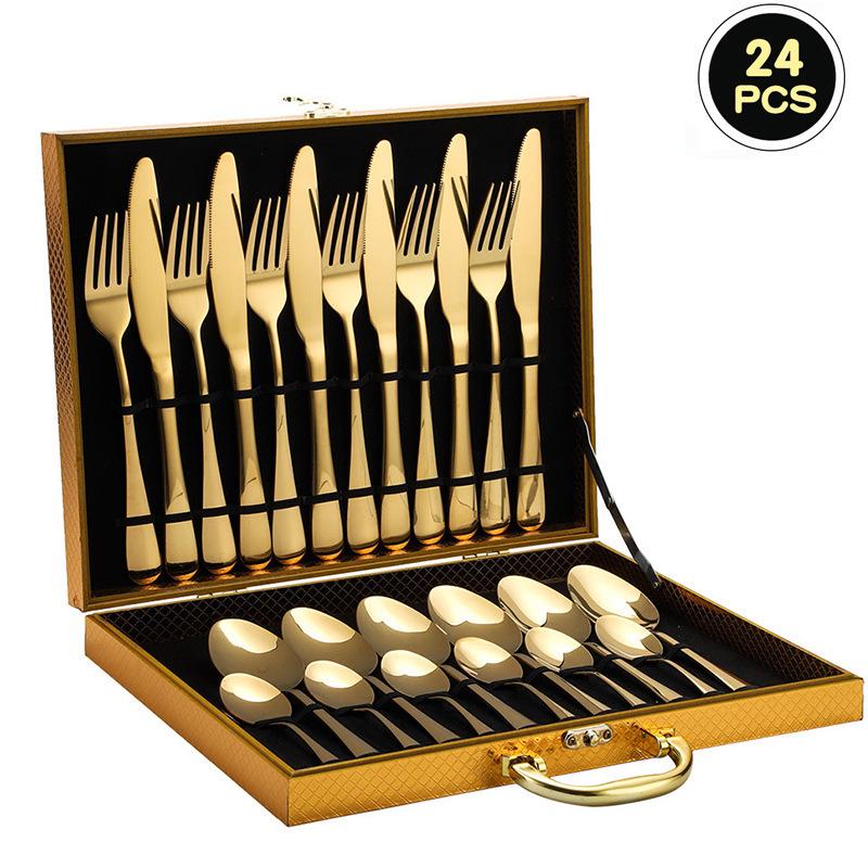 Stainless Steel 24-Piece Cutlery Set for 6 – Includes Knife, Fork, Spoon – Gift Boxed