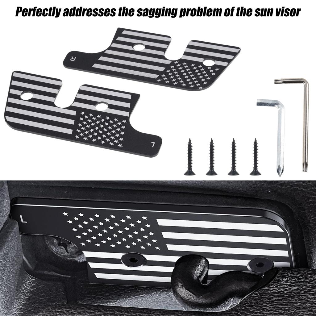 Sun Visor Repair Kit, Aluminum Sun Visor Clips Car Accessories Replacement for Jeep Wrangler JK JL Gladiator 2018 To
