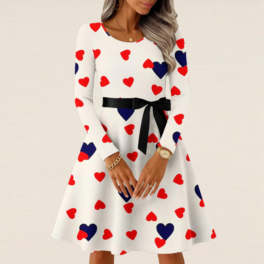 Women's Casual Fashion Long Sleeve  Vintage Long Dresses Spring  Valentine's Day