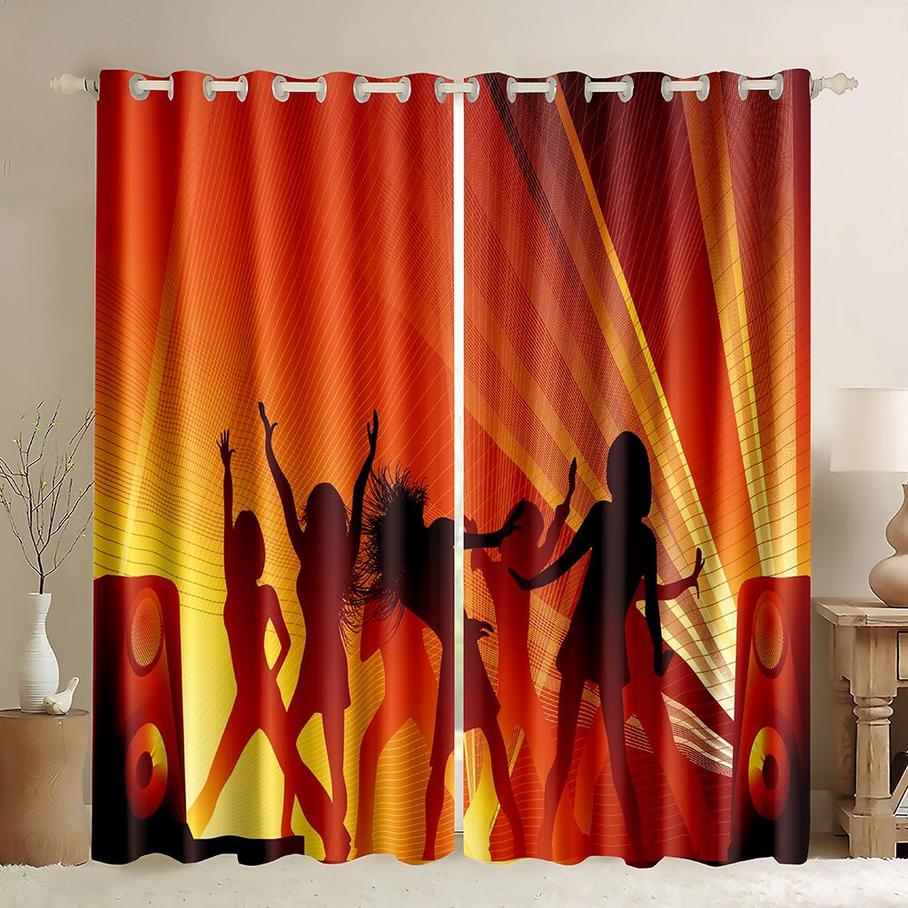 Cheap Custom Rock Music Guitar Thin Window Curtain Retro Musical Note Printed Curtains for Bedroom Kitchen Home Decor 2 Panels
