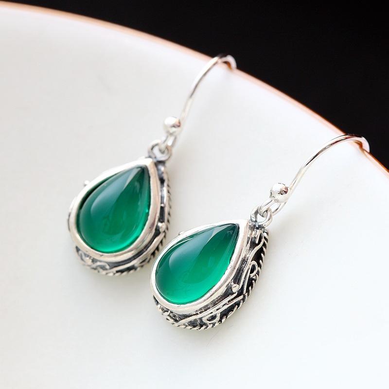

Модные серьги из стерлингового серебра 925 пробы с натуральным хризопразом и маленькими каплями воды, тайские серебряные серьги