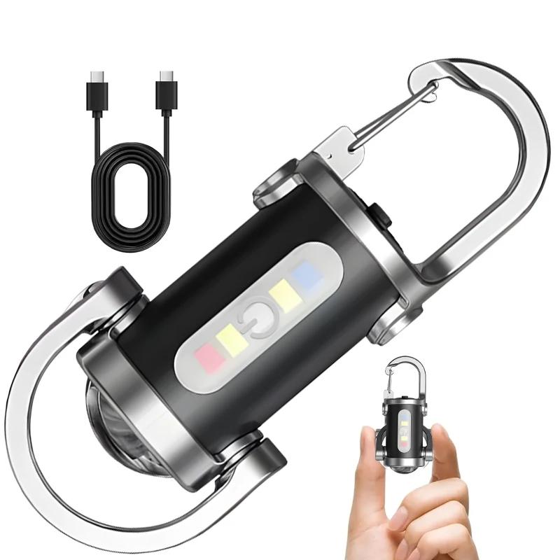 Powerful EDC LED Flashlight Keychain Rechargeable Hanging Portable Flashlights Waterproof Keyring Camping Walking Pocket Lamp