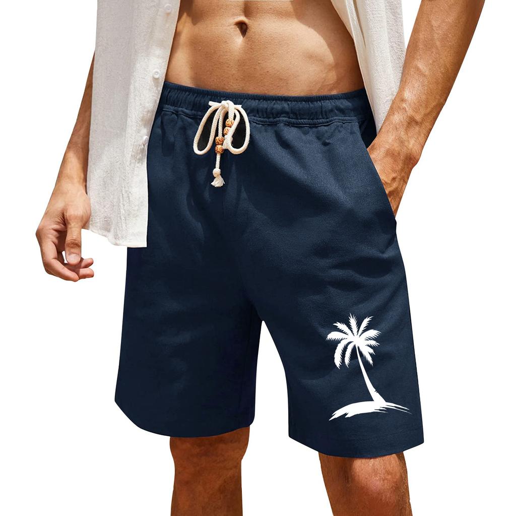 Men's Print Cotton Linen Casual Shorts Men's Fashionable Beach Shorts