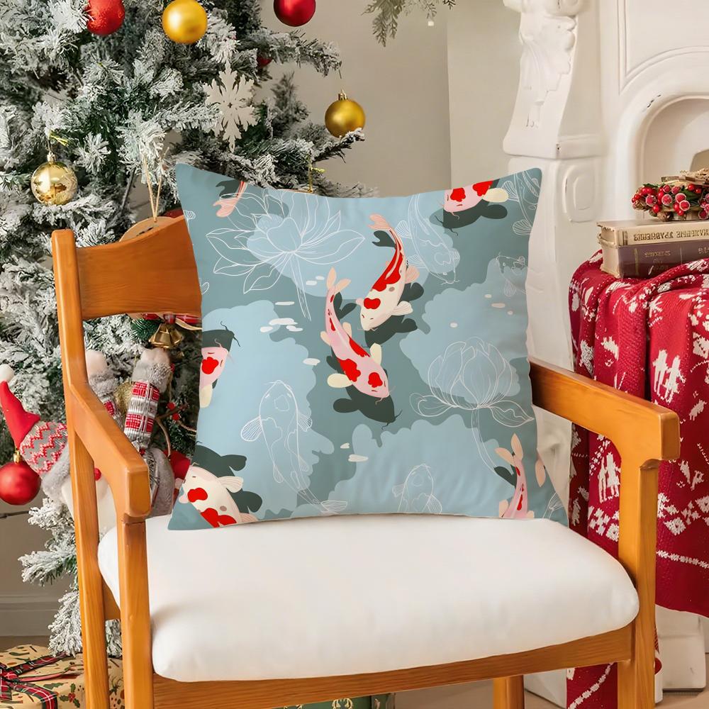 Natural Fun Koi Fish Lotus Pillow Case Silky Short Plush With Invisible Zipper Dustproof Sofa Cushion Cover For Home Decor