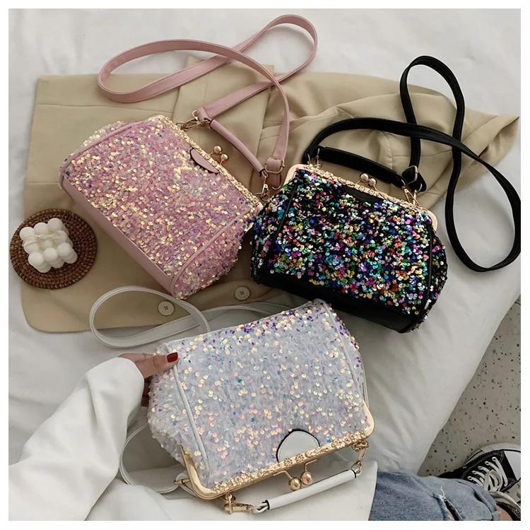 Fashion Sequins Women Handbag PU Leather Shoulder Bag for Crossbody Bag 2026 New Sparkles Ladies Hand Bag Female Totes Frame