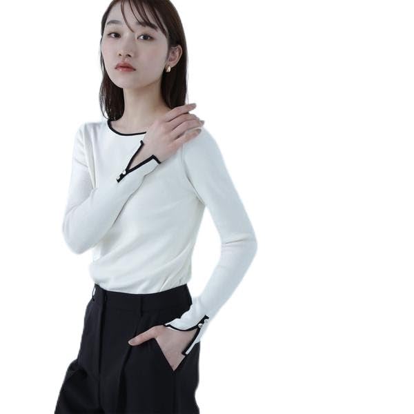 Beauty Basic Boat Neck x Black [Natural Basic] Sweater, All-Knit Series, Knit, Off-White