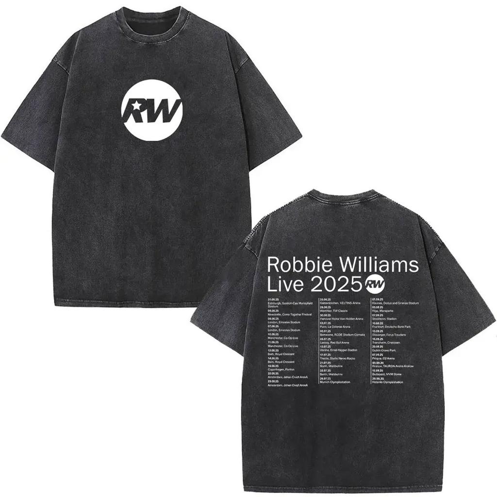 Vintage Washed Robbie Williams BRITPOP Tour 2026 Double Sided T Shirt Men's Women Clothing Fashion High Quality Cotton T-shirts