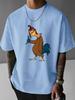 2026 New Mens Trendy Loose Fitting Round Neck Tshirt Casual Daily Cool Short Sleeved Funny Cartoon Pattern Print