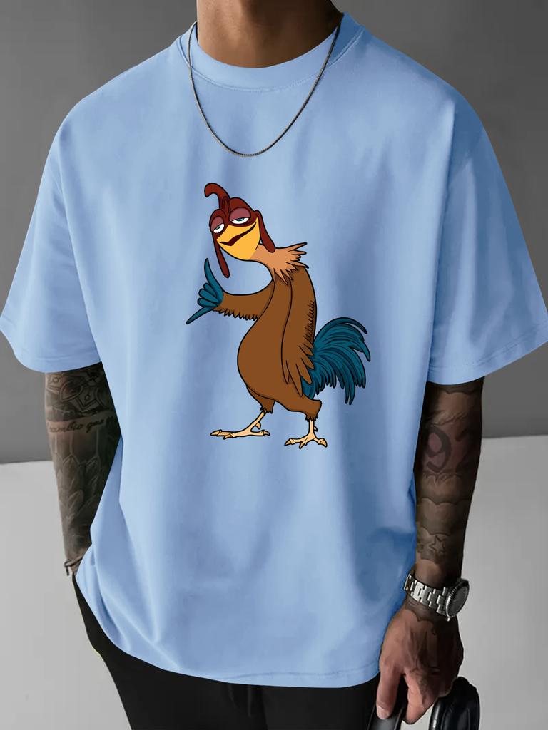 2026 New Mens Trendy Loose Fitting Round Neck Tshirt Casual Daily Cool Short Sleeved Funny Cartoon Pattern Print
