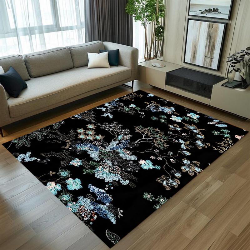 

Luxury Vintage Bird & Floral Rug Black Base Gold Print Non-slip Soft Durable Mat for Home Living Room Bedroom Decor 40X60cm