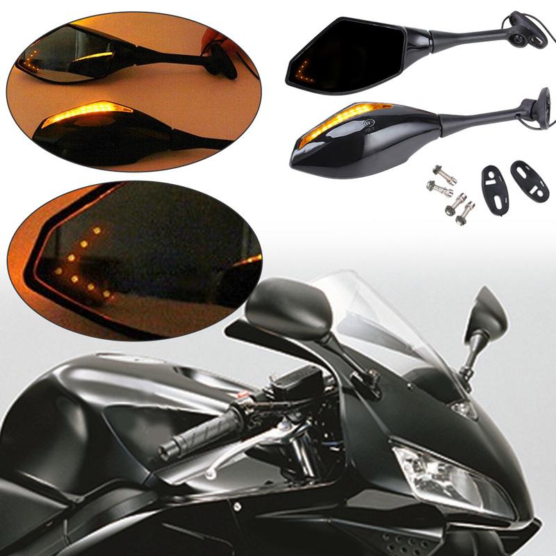 Motorcycle Rearview Mirrors with LED Turn Signals Light For Honda Cbr 600 Rr 2004-2010 Double Light Acrylic Glass Reverse Mirror