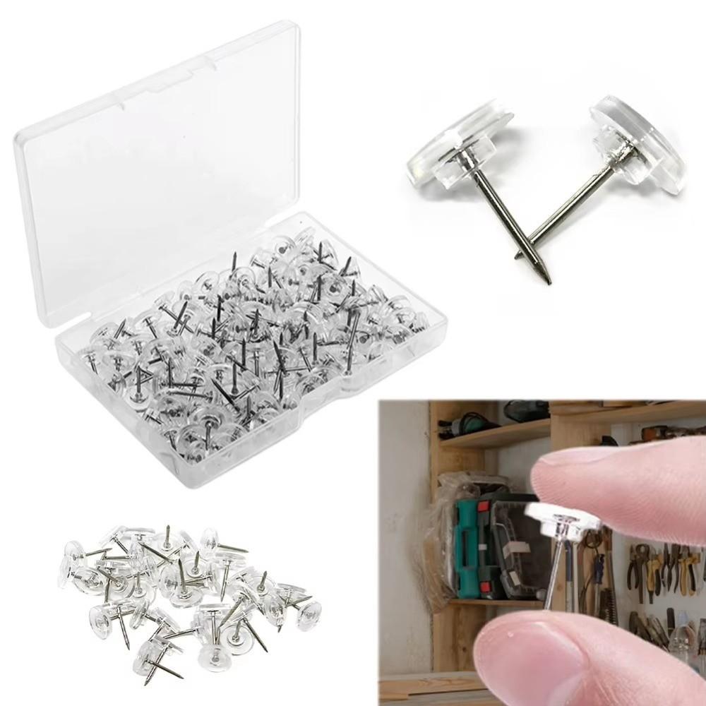 100Pcs DIY Transparent Push Pins Creative Board Thumbtack Round Head Nail  School Stationery