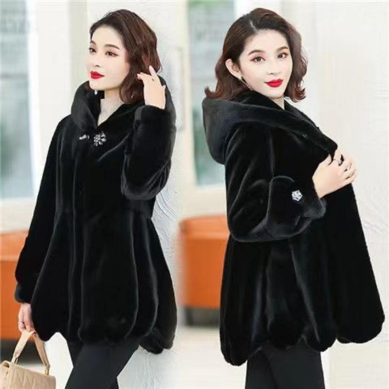 

Imitation fur, imitation mink, winter new thin imitation mink fleece coat thickened hooded top medium old black S чёрный