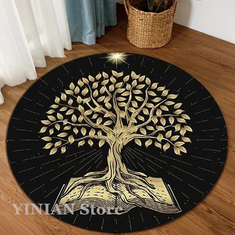 3D Viking Yggdrasil Tree of Life Area Rug Round Carpet Rugs for Living Room Bedroom Sofa Decoration Kids Play Non-slip Floor Mat