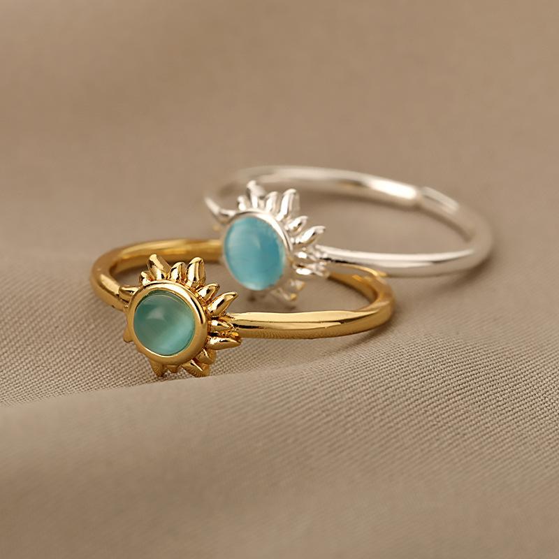European and American fashion accessories, personalized retro trend, sunflower opening adjustable ring