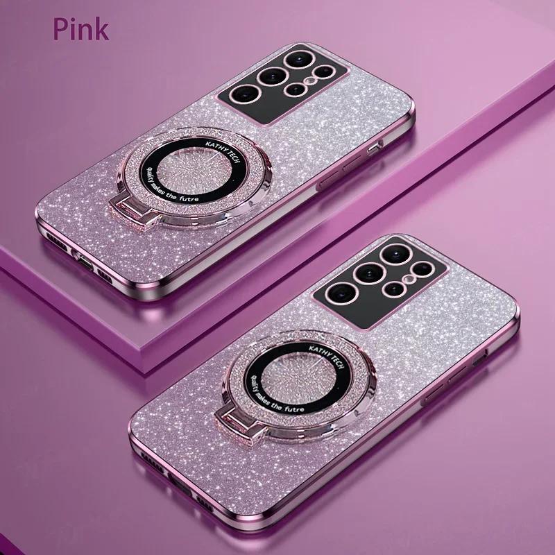 Luxury Glitter Magnetic Ring Stand Phone Case For Samsung S26 S25 Edge S24/23 Ultra Plus FE A57/37/27/17/07/56/36/26/16/06 Cover