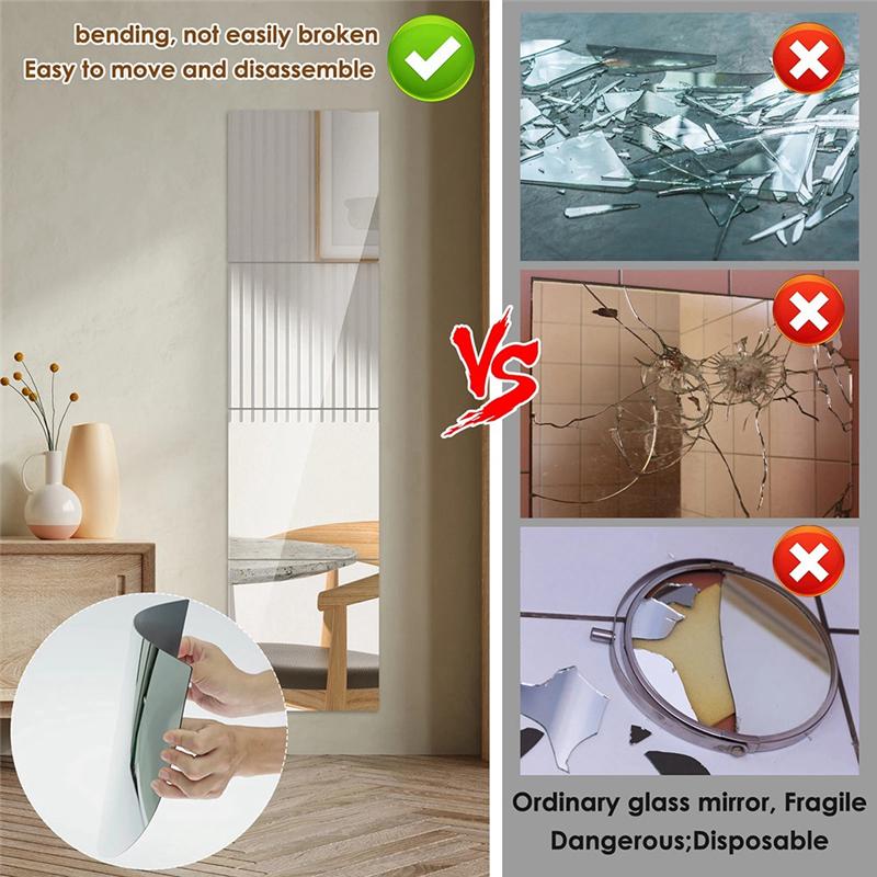 

ABGR-4 Pieces Self Adhesive Non-Glass Mirror Slim Flexible DIY Wall Decoration Mirror For Family Bedroom Closet Bathroom Durable