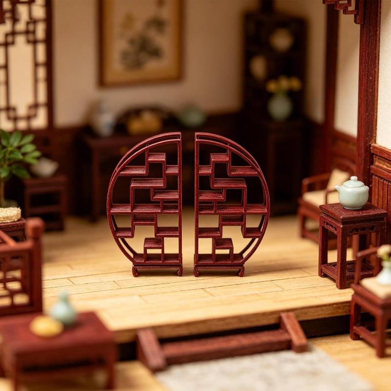 Mini Display Shelf for Dollhouse, 1:25 Scale Chinese Curio Cabinet, Miniature Chinese Furniture Model for DIY Sand Tray Decoration and Home Display