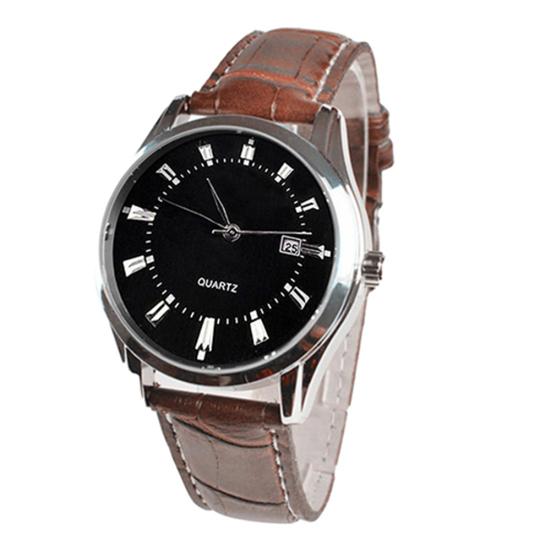 Pánské Vintage datumový kalendář Dial Umělá kůže Business Analog Quartz náramkové hodinky