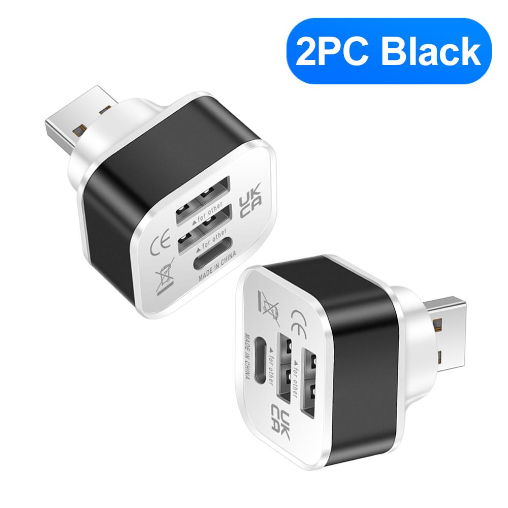 1-2PCS 3-Port New 2.0 2USB+Type-c Charger Expander USB Splitter HUB Adapter Multi-purpose Connector For iPhone 14 Samsung Xiaomi