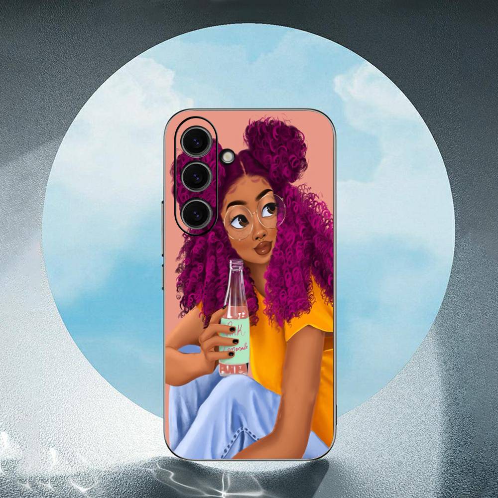 

Colorful African Girl Printing Luxury Unique Design Luxury Black Phone Case For Samsung Galaxy S23 S24 S25 Ultra S22 Plus S21 SamsungS23 plus 5G