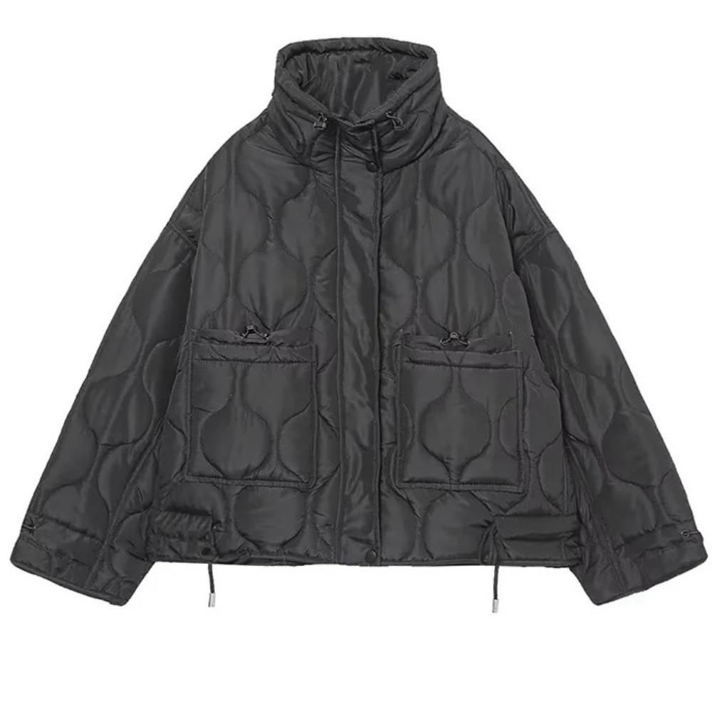 Women's Fashion Warm Cotton Jacket Fall and Winter Standing Collar Long Sleeve Front Zipper with Buttons Vintage Jacket